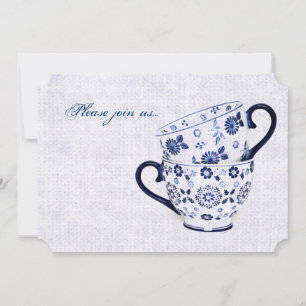 Invitation Coupes de thé motif bleu cobalt classiques