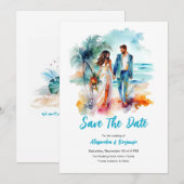Invitation Couple à Beach Watercolor Mariage | Enregistrer La (Devant / Derrière)