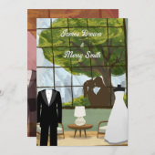 Invitation Couple Amoureux Arbre Maison Cosy Vue Mariage (Devant / Derrière)