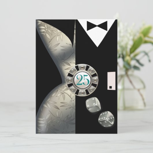 Invitation Couple Art Déco | 25e anniversaire | argent (Debout devant)