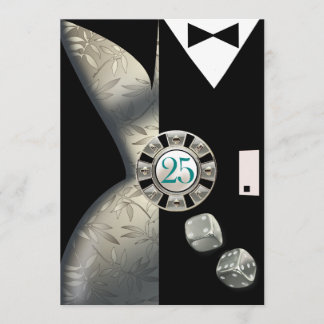 Invitation Couple Art Déco 25e Anniversaire | argent