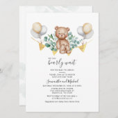 Invitation Couple Baby shower Eucalyptus Ours vert Script (Devant / Derrière)