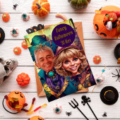 Invitation Couple caricature violet fantaisie à Venise