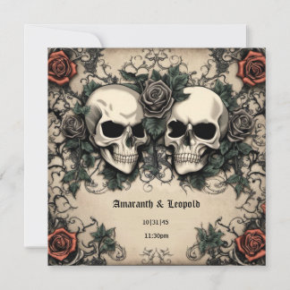 Invitation Couple crâne avec Mariage gothique Rose d'Hallowee