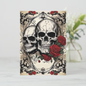 Invitation Couple crâne et Rose Mariage d'élégance gothique (Debout devant)