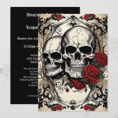 Invitation Couple crâne et Rose Mariage d'élégance gothique (Devant / Derrière)