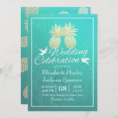 Invitation Couple d'ananas Turquoise en or (Devant / Derrière)