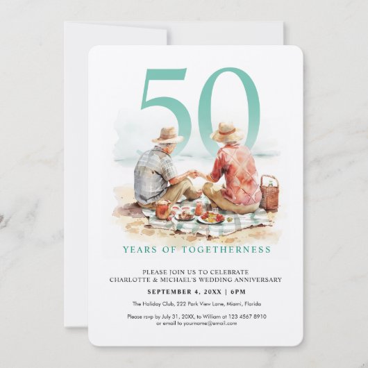 Invitation Couple d'aquarelle en amour Anniversaire Mariage (Devant)