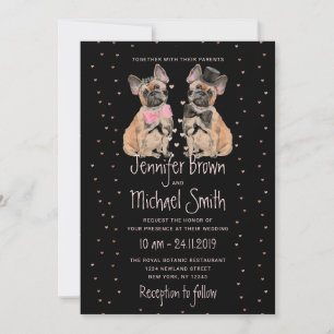 Invitation Couple de Bouledogues Français noirs mariée marié