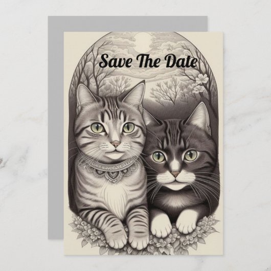 Invitation Couple de chat mignon  (Devant / Derrière)