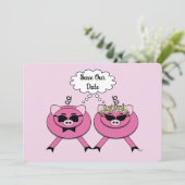 Invitation Couple de cochons roses mignons Enregistrez la dat (Debout devant)