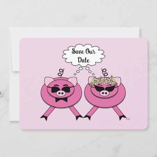 Invitation Couple de cochons roses mignons Enregistrez la dat (Devant)