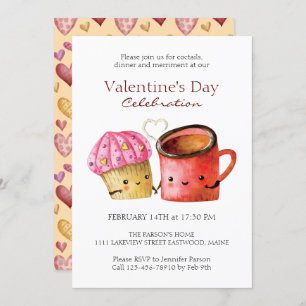 Invitation Couple de Cupcake et de Mug de la Saint-Valentin