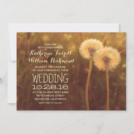 Invitation couple de dandelion romantique mariage rustique in (Devant)