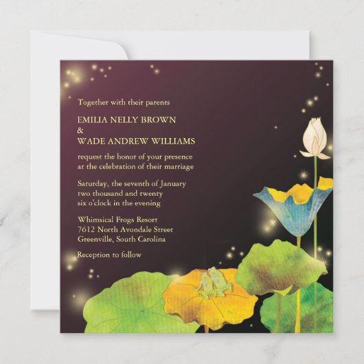 Invitation Couple de grenouille et lucioles Mariage Whimsical (Devant)