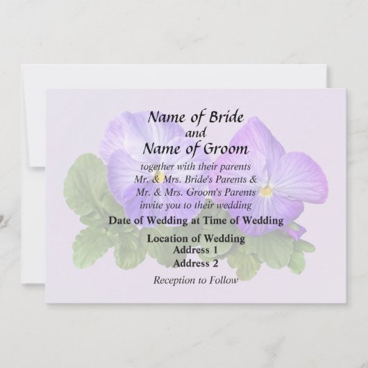 Invitation Couple de Pensées Violet Clair et Blanc (Devant)