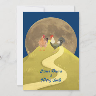 Invitation Couple de poulet dans Love Hill Moon Mariage