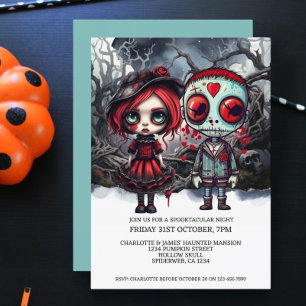 Invitation Couple De Poupée D'Halloween En Bois