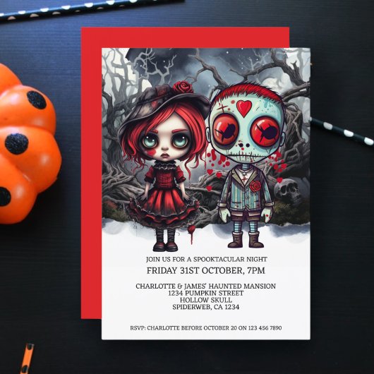 Invitation Couple De Poupée D'Halloween En Bois