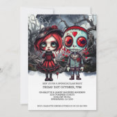 Invitation Couple De Poupée D'Halloween En Bois (Devant)