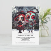 Invitation Couple De Poupée D'Halloween En Bois (Debout devant)