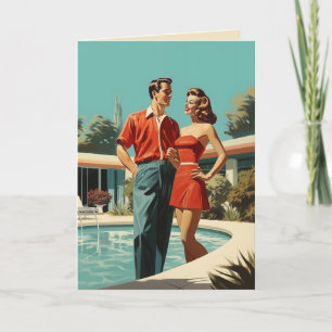 Invitation Couple des années 50 au bord de la piscine
