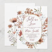 Invitation Couple Douche Aquarelle Automne Boho Fleurs sauvag (Devant / Derrière)