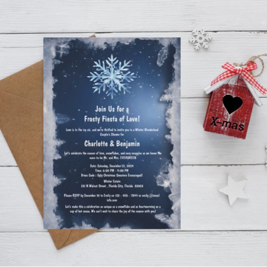 Invitation Couple douche Flocon de neige hivernal glacial