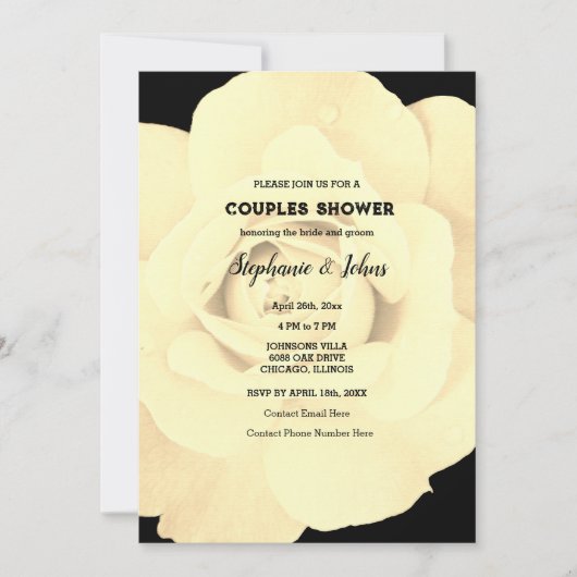 Invitation Couple Douche ivoire Noir Floral Rose Mariage (Devant)