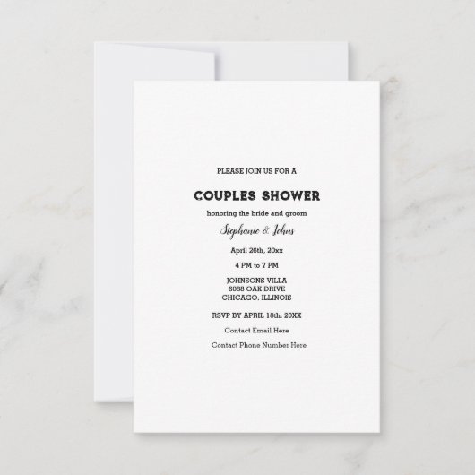 Invitation Couple Douche noir blanc Mariage simple (Devant)