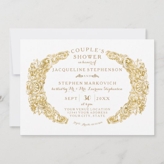Invitation Couple Douche nuptiale gravée Floral Acanthus Leaf (Devant)