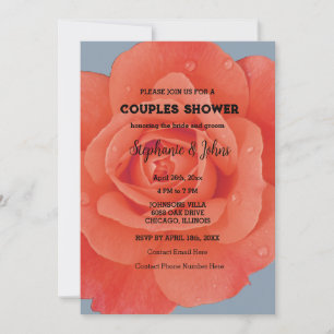 Invitation Couple Douche Orange Floral Dusty Blue Mariage
