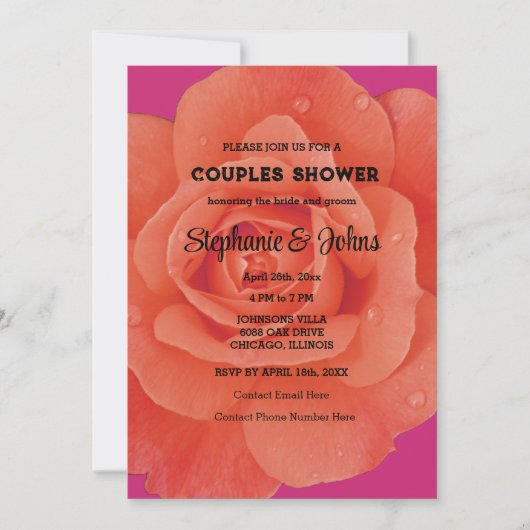Invitation Couple Douche rose Orange Floral Mariage (Devant)