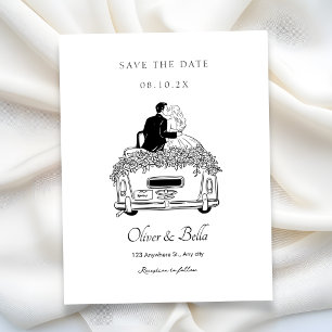 Invitation Couple fait une balade en voiture de mariage
