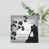 Invitation Couple floral d'argent noir asiatique du 25e anniv (Debout devant)