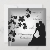 Invitation Couple floral d'argent noir asiatique du 25e anniv (Devant)