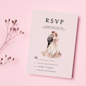 Invitation Couple floral gris rose pâle photo RSVP