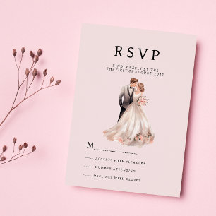 Invitation Couple floral gris rose pâle photo RSVP