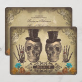 Invitation Couple gay crâne Mariage gothique victorien Invite (Devant / Derrière)