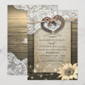 Invitation Couple Horseshoe Mariage de tournesol en bois dent (Devant / Derrière)