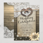 Invitation Couple Horseshoe Mariage de tournesol en bois dent (Devant / Derrière)