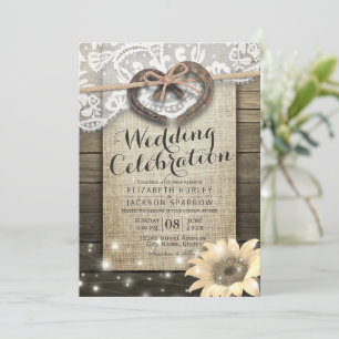 Invitation Couple Horseshoe Mariage de tournesol en bois dent