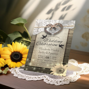 Invitation Couple Horseshoe Mariage de tournesol en bois dent