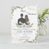 Invitation Couple Illustré & Fleurs Blanches (Debout devant)