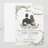 Invitation Couple Illustré & Fleurs Blanches (Devant / Derrière)
