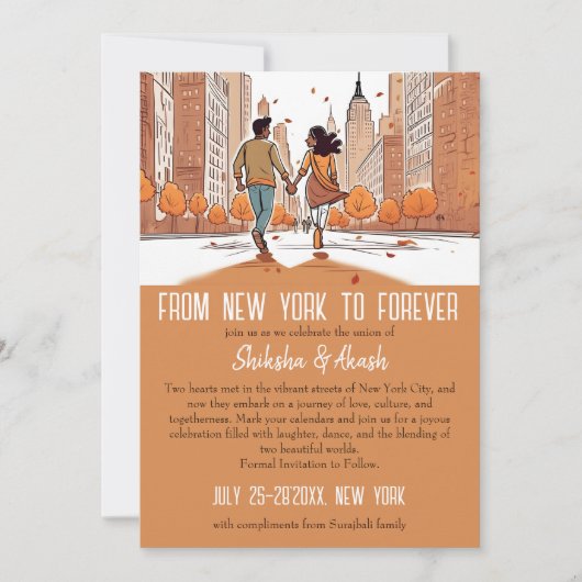 Invitation couple indien à New York unique enregistrer la dat (Devant)
