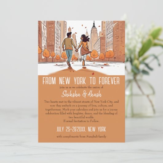 Invitation couple indien à New York unique enregistrer la dat (Debout devant)
