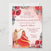 Invitation Couple indien dansant des roses rouges Mehndi Sang (Devant)