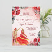 Invitation Couple indien dansant des roses rouges Mehndi Sang (Debout devant)