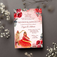 Couple indien dansant des roses rouges Mehndi Sang